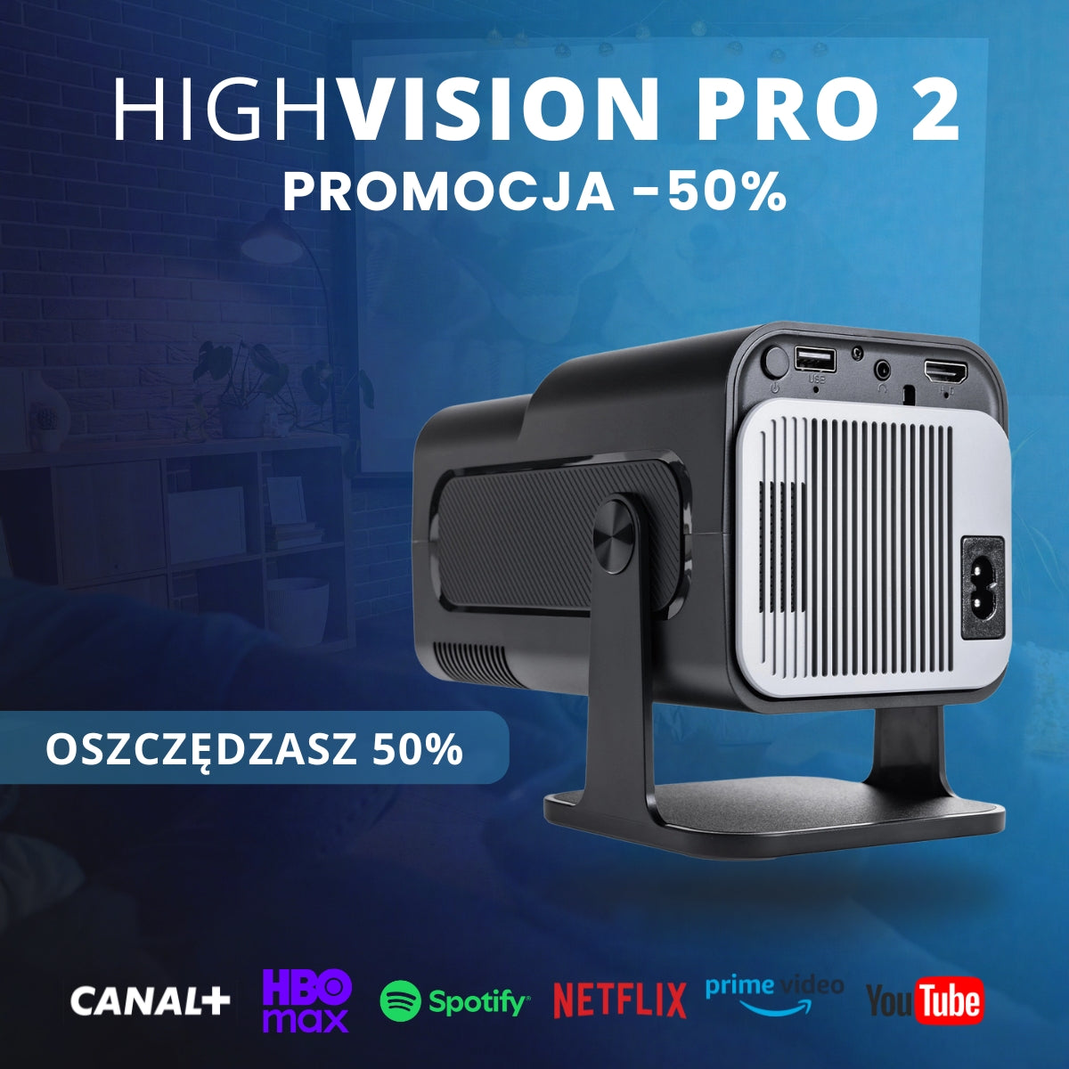 HighVision Pro 2 - projektor 200" 4K | Android 11 | Menu PL | WiFi 6 | Bluetooth 5.0