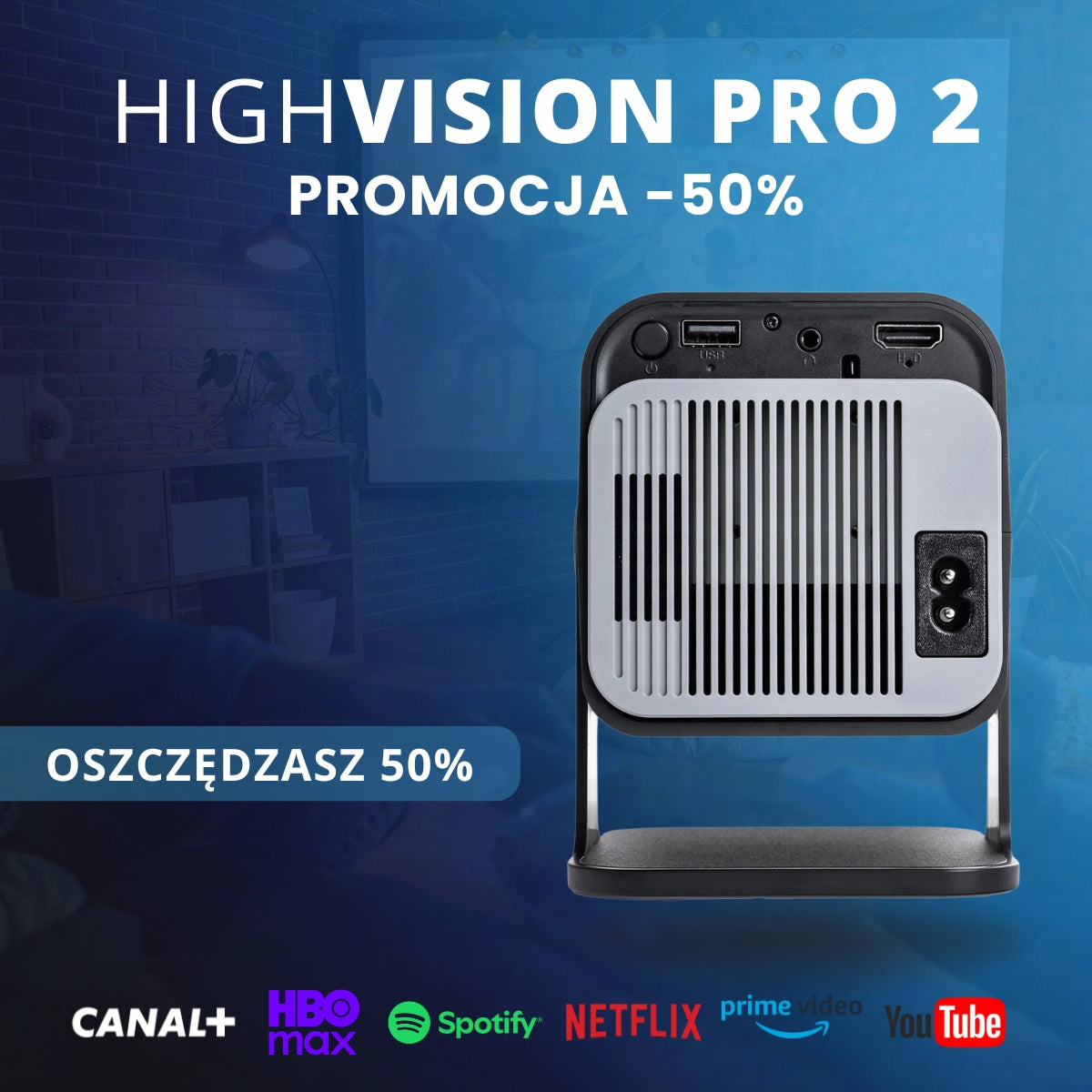 HighVision Pro 2 - projektor 200" 4K | Android 11 | Menu PL | WiFi 6 | Bluetooth 5.0